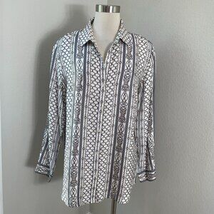 J McLaughlin Womens XL Silk Stretch Chainlink Equestrian Regal Button Shirt